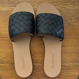 NWOT Black woven leather slides from Talbots, size 9